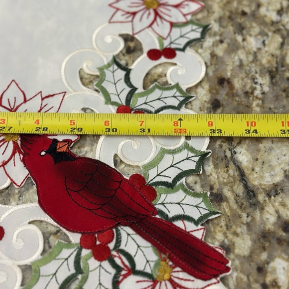 Festive Cardinal Embroidered Tablecloth - Picture 7 of 9